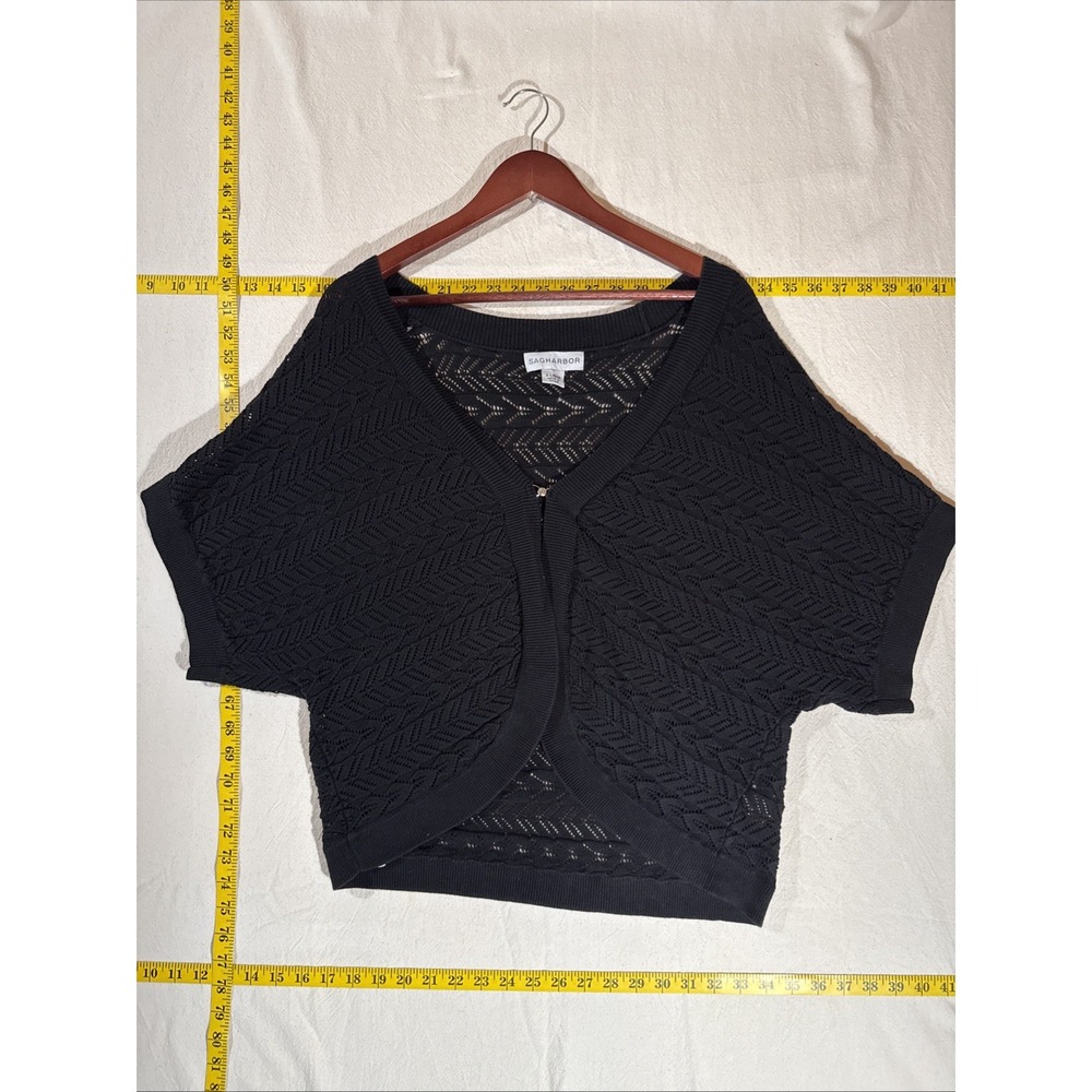100% Cotton Black Knit SS Cardigan XL Layering Crocheted Boho Bolero Whimsigoth